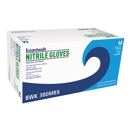 Boardwalk 380 Series, Disposable Gloves, 4 mil Palm, Nitrile, Powder-Free, M, 100 PK, Blue 380MBXA